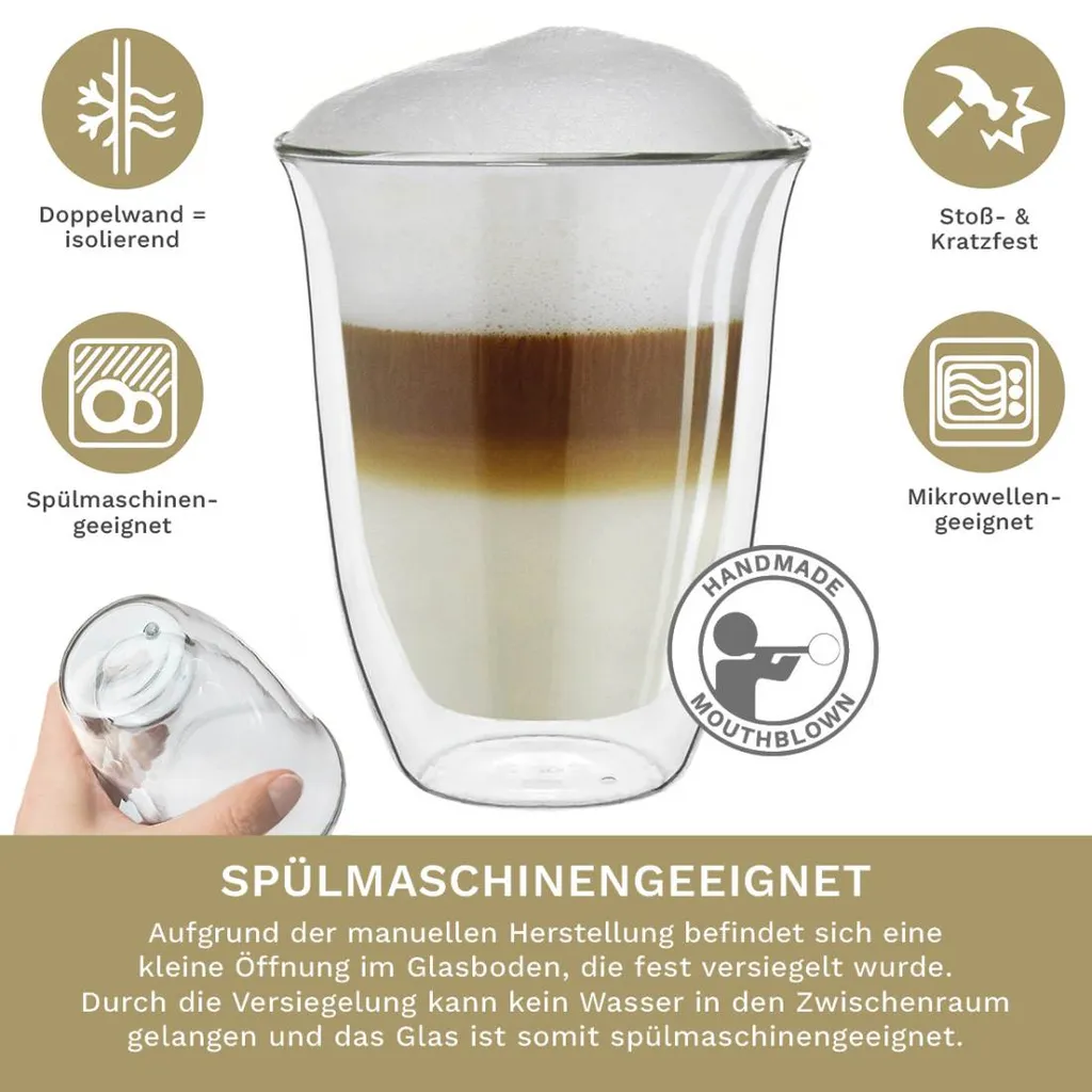 Creano Doppelwandige Gläser 250ml „DG-V“, 2er Set, Thermoglas Doppelwandig Aus Borosilikatglas, Kaffeegläser, Teegläser, Latte Gläser, Doppelwandgläser 3 Creano Doppelwandige Gläser 250ml „DG-V“, 2er Set, Thermoglas Doppelwandig Aus Borosilikatglas, Kaffeegläser, Teegläser, Latte Gläser, Doppelwandgläser – Bild 3