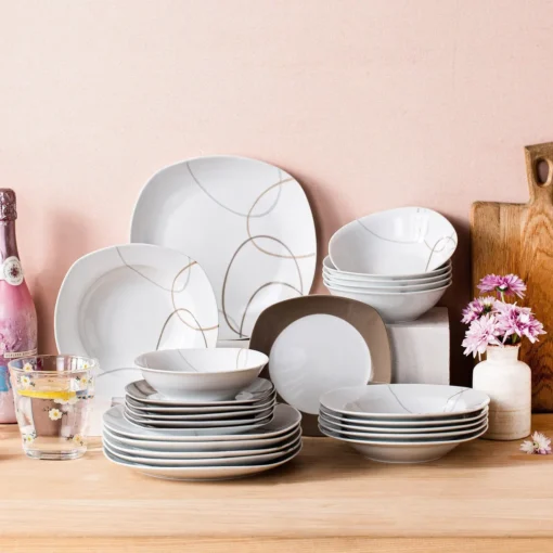 VEWEET Tafelservice 'Nikita' Aus Porzellan, 24 Teilig Geschirrset Beinhatlet Müslischalen, Dessertteller, Speiseteller Und Suppenteller, Geschirrservice Für 6 Personen – Bild 8