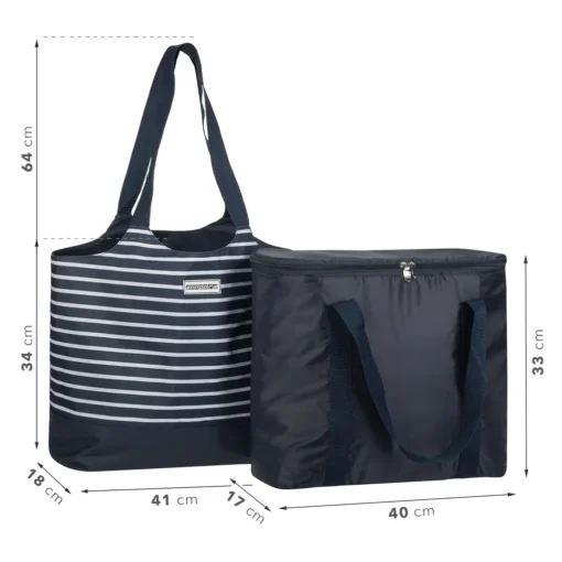 Strandtasche 2 In 1 Kühltasche + SchultertascheAHOI Blau Weiß - Navy – Bild 4