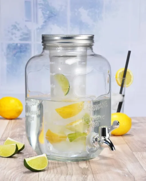 Getränkespender Glas Zapfhahn Fruchteinsatz Wasserspender Saftspender Karaffe 4L