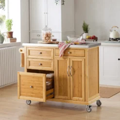 SoBuy FKW70-N Küchenwagen Servierwagen Kücheninsel Küchenschrank Aus Bambus Mit Edelstahlarbeitsplatte BHT Ca.: 115x92x46cm 11 SoBuy FKW70-N Küchenwagen Servierwagen Kücheninsel Küchenschrank Aus Bambus Mit Edelstahlarbeitsplatte BHT Ca.: 115x92x46cm -Qualitätsladen Für Geschirr 39084c60685213710e0b4e3194022913