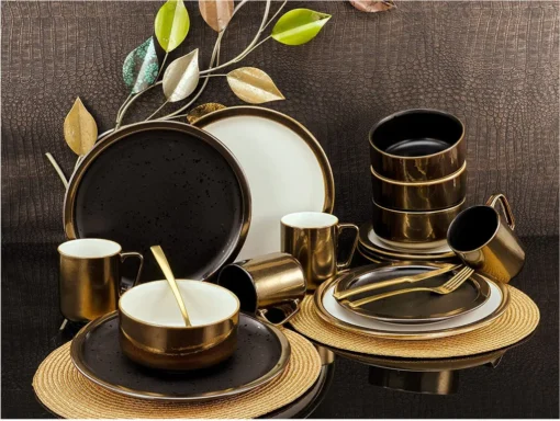 CreaTable 23592 Kombiservice Modern Industrial Für 4 Personen, Steinzeug, Schwarz/gold (1 Set, 16-teilig) – Bild 11