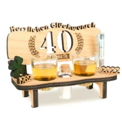 Brynnberg Schnapsbank Mit Jahreszahl Zum Geburtstag - Holz Lorbeerkranz Mit Zahl 40 Jahre Hochzeitstag Und Jahrestag Oder Geburtstag - Schnapsgläser Latte Mit 2 Gläsern