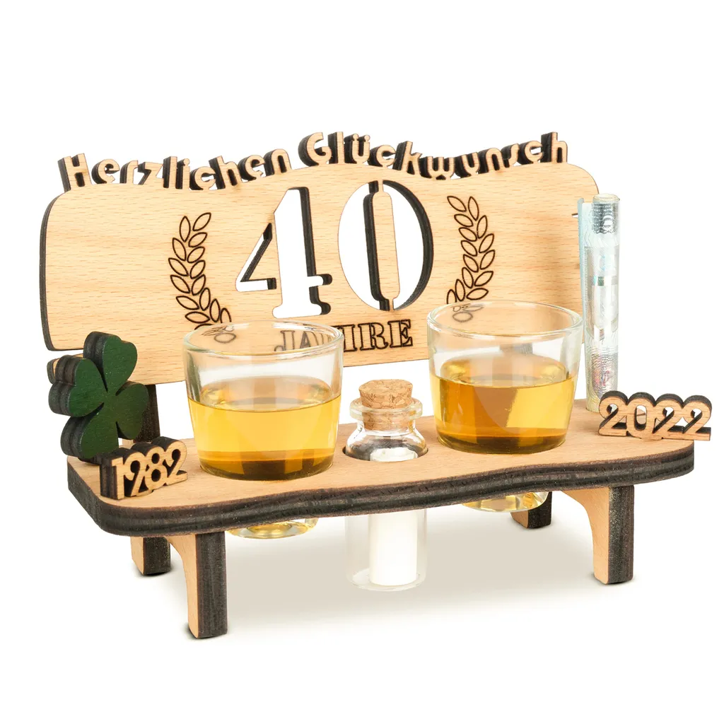 Brynnberg Schnapsbank Mit Jahreszahl Zum Geburtstag - Holz Lorbeerkranz Mit Zahl 40 Jahre Hochzeitstag Und Jahrestag Oder Geburtstag - Schnapsgläser Latte Mit 2 Gläsern 1 Brynnberg Schnapsbank Mit Jahreszahl Zum Geburtstag - Holz Lorbeerkranz Mit Zahl 40 Jahre Hochzeitstag Und Jahrestag Oder Geburtstag - Schnapsgläser Latte Mit 2 Gläsern