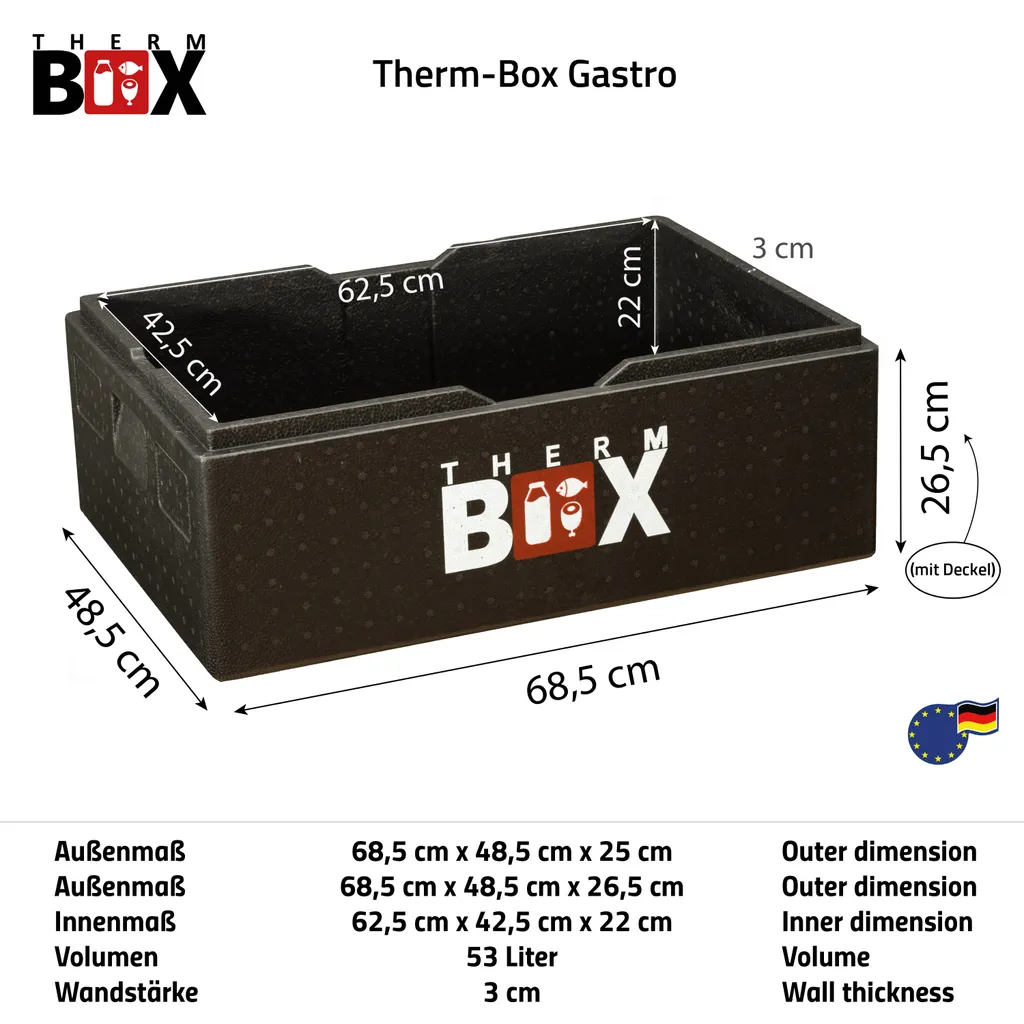Profibox B53 - Wand: 3cm - Volumen: 53L - Innenmaß: 62,5x42,5x22cm - Wiederverwendbar Isolierbox Thermobox Kühlbox Warmhaltebox - Für E2 Kiste 3 Profibox B53 - Wand: 3cm - Volumen: 53L - Innenmaß: 62,5x42,5x22cm - Wiederverwendbar Isolierbox Thermobox Kühlbox Warmhaltebox - Für E2 Kiste – Bild 3