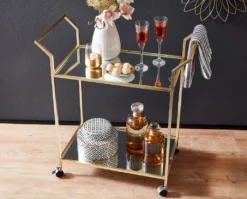 WOHNLING Design Servierwagen Gold 73x78x37 Cm Küchenwagen Glas / Metall | Mobiler Beistelltisch | Speisewagen Mit Glasplatte | Teewagen Mini Bar Auf 4 Rollen -Qualitätsladen Für Geschirr 3bdbb61463d9b93ff2b0c3461a77e2b0