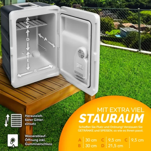 Tillvex Kühlbox Elektrisch 40L Grau Mit Rollen | Mini-Kühlschrank 230 V Und 12 V Für KFZ Auto Camping | Kühlt & Wärmt | ECO-Modus – Bild 5