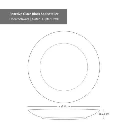18tlg. Teller Set Reactive Glaze Black 6 Pers. Steingut Teller Schale Schwarz – Bild 5