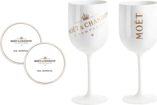 Original Moët & Chandon Acryl Champagnergläser Ice Imperial Weiß Inkl. Untersetzer