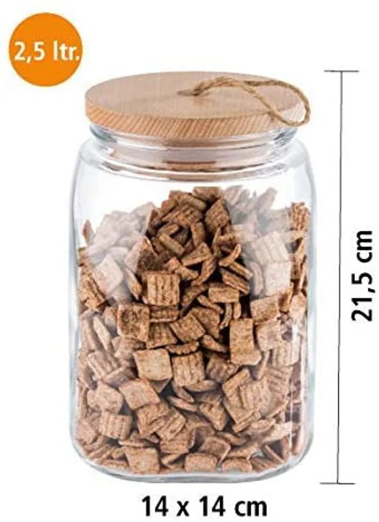 APS 2er Set Vorratsglas -WOODY- /// 14 X 14cm, H: 21 Cm /// Glas, Kiefernholz, Silikon /// 2,5 Liter /// 67514 3 APS 2er Set Vorratsglas -WOODY- /// 14 X 14cm, H: 21 Cm /// Glas, Kiefernholz, Silikon /// 2,5 Liter /// 67514 – Bild 3