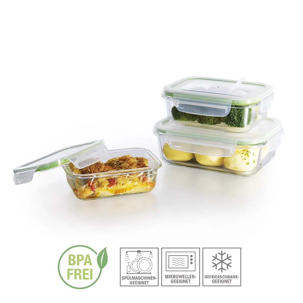 Glas Frischhaltedosen 3er Set Klick-It Gefrierdosen Lunchbox Brotdose Mikrowelle 3 Glas Frischhaltedosen 3er Set Klick-It Gefrierdosen Lunchbox Brotdose Mikrowelle – Bild 3
