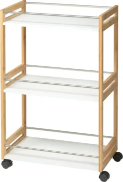 Küchentrolley Aus Bambus - 3 Weiße Ablagen - 51x30x80cm