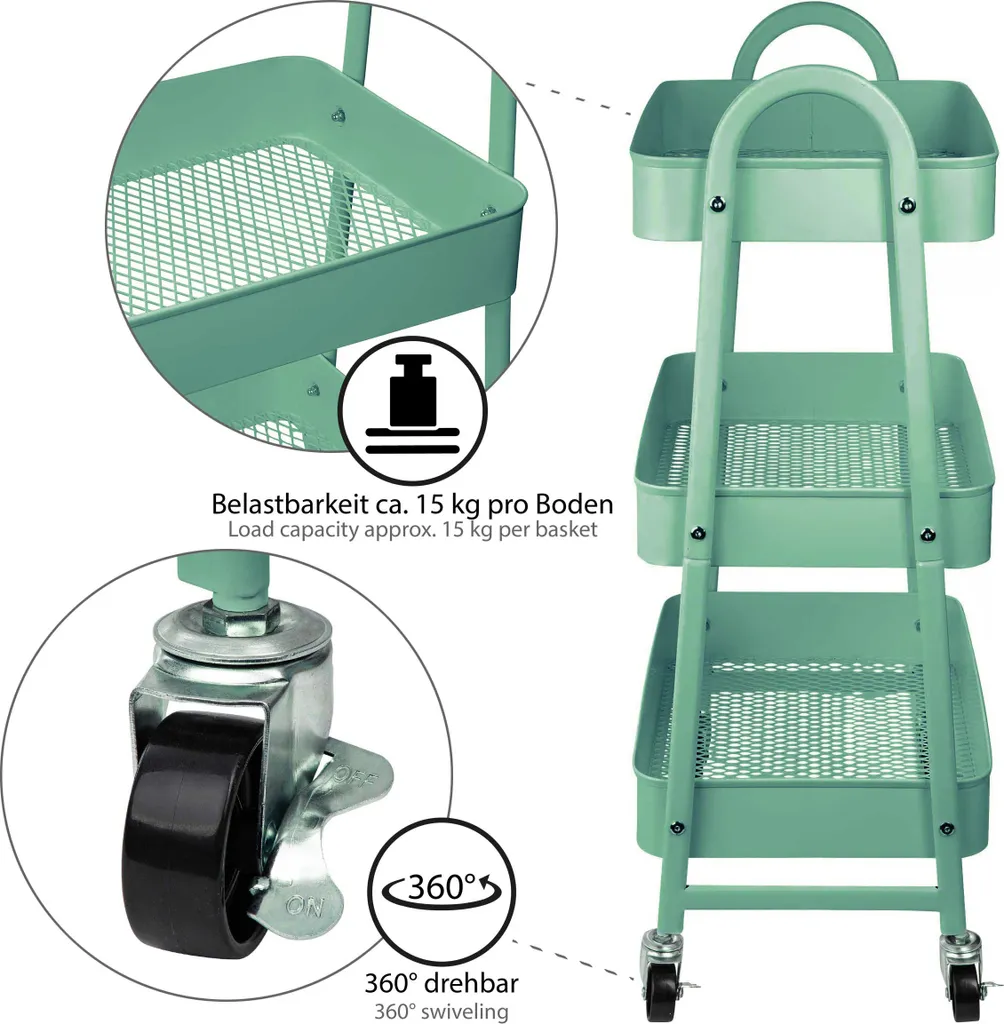 ONVAYA® Servierwagen Silvio | Beistellwagen | Mint | 30,5 X 45 X 77 Cm | 3 Fächer | Multifunktionswagen | Transportwagen | Allzweckwagen | Küchentrolley | Nischenregal 2 ONVAYA® Servierwagen Silvio | Beistellwagen | Mint | 30,5 X 45 X 77 Cm | 3 Fächer | Multifunktionswagen | Transportwagen | Allzweckwagen | Küchentrolley | Nischenregal – Bild 2