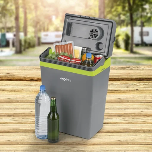MAXXMEE Kühlbox - Wahlweise Via Netzkabel Oder KFZ-Anschluss - 22l Volumen - Grau/limegreen Kühlbox Camping Kühlschrank 22L Auto 12V 230V Thermobox Elektrisch Picknick Grau – Bild 2