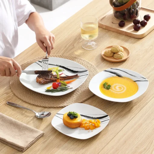 VEWEET, Tafelservice 'Teresa' Aus Porzellan, 36-teilig Geschirrset, Kombiservice Mit Dessertteller, Speiseteller Und Suppenteller – Bild 5