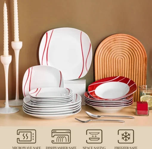 MALACASA, Serie Felisa, 36 Tlg. Set Porzellan Geschirrset Tafelservice Mit 12 Speiseteller, 12 Dessertteller, 12 Suppenteller Für 12 Personen – Bild 3