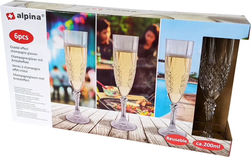 6er Set Kunststoff Champagner-Gläser Kristalleffekt 200ml / Ø6x22,5cm 4 6er Set Kunststoff Champagner-Gläser Kristalleffekt 200ml / Ø6x22,5cm – Bild 4
