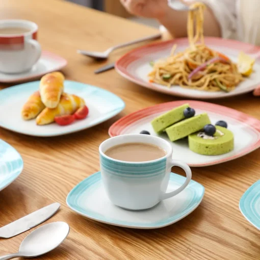 VEWEET Tafelservice 'SPARK' Aus Porzellan, 60-tlg Kombiservice, Kaffeetassen, Untertasse, Dessertteller, Speiseteller Und Suppenteller, Komplettservice Für 12 Personen – Bild 7