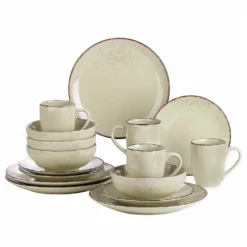 Vancasso Tafelservice Set, Navia Geschirrset Aus Steingut, 16 Teilig Kombiservice, Vintage Aussehen, Natur Design
