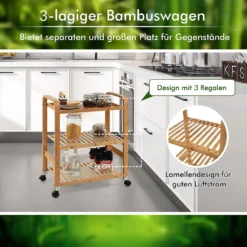 COSTWAY Servierwagen Mit 3 Ablagen, Griffen & Abnehmbarem Rollen, Küchenwagen Bambus Auf Rädern, Mobiler Allzweckwagen Rollwagen Lagerregal Für Küche, Flur & Bad, 58 X 33 X 76 Cm 8 COSTWAY Servierwagen Mit 3 Ablagen, Griffen & Abnehmbarem Rollen, Küchenwagen Bambus Auf Rädern, Mobiler Allzweckwagen Rollwagen Lagerregal Für Küche, Flur & Bad, 58 X 33 X 76 Cm -Qualitätsladen Für Geschirr 47f299e1ec308fa10c46511842d8f884