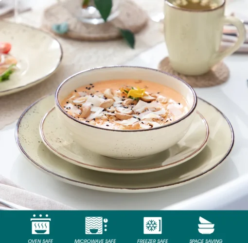 Vancasso Tafelservice Set, Navia Geschirrset Aus Steingut, 16 Teilig Kombiservice, Vintage Aussehen, Natur Design – Bild 3