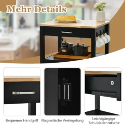 COSTWAY Kleiner Küchenwagen Auf Rollen, Servierwagen Mit Schrank & Schublade Und 3 Haken, Arbeitsplatte Aus Holz, Rollwagen Kücheninsel, Küchentrolley Im Landhausstil (Schwarz) 11 COSTWAY Kleiner Küchenwagen Auf Rollen, Servierwagen Mit Schrank & Schublade Und 3 Haken, Arbeitsplatte Aus Holz, Rollwagen Kücheninsel, Küchentrolley Im Landhausstil (Schwarz) -Qualitätsladen Für Geschirr 4ac3b0a09ca9df6fbea2735af8eb81bd