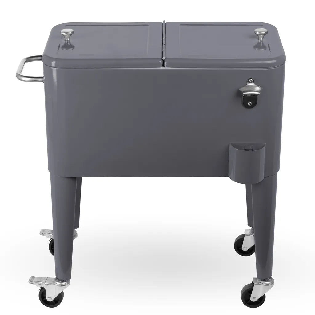 Kühlwagen, Servierwagen Outdoor Mit Großer Kühlbox, Getränkekühler Beistellwagen Für Garten, Rollbarer Party Kühlwagen Im Retro-Look – 57l, Farbe:anthrazit 3 Kühlwagen, Servierwagen Outdoor Mit Großer Kühlbox, Getränkekühler Beistellwagen Für Garten, Rollbarer Party Kühlwagen Im Retro-Look – 57l, Farbe:anthrazit – Bild 3