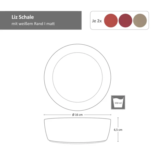 Liz 18tlg Frühstücksset Für 6 Steingut Sand Rot Terracotta Schale Teller Becher – Bild 5