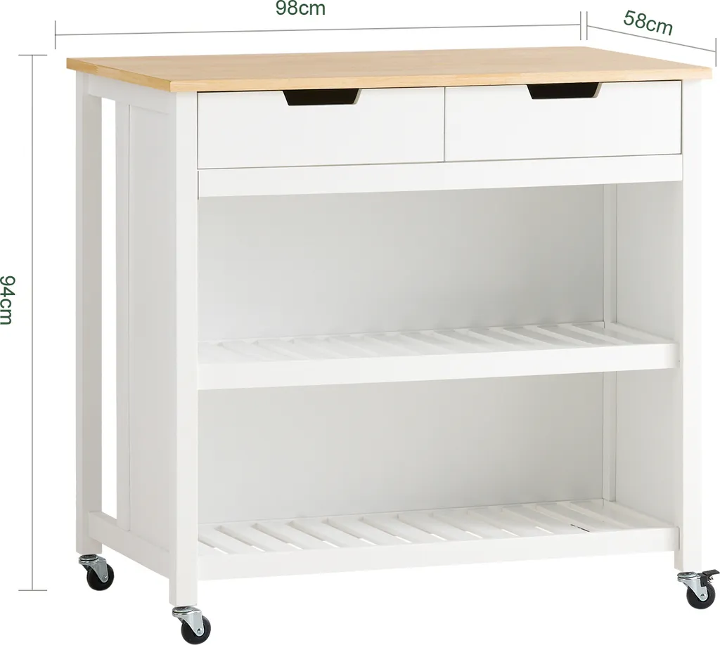 SoBuy FKW74-WN Servierwagen Kücheninsel Sideboard Küchenwagen Küchenschrank Mit 2 Schubladen Und Ablagen Weiß-Natur BHT Ca.: 100x94x60cm 4 SoBuy FKW74-WN Servierwagen Kücheninsel Sideboard Küchenwagen Küchenschrank Mit 2 Schubladen Und Ablagen Weiß-Natur BHT Ca.: 100x94x60cm – Bild 4