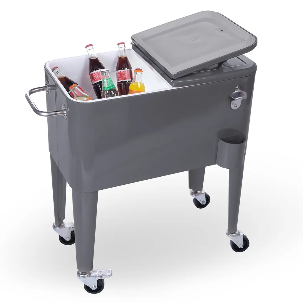 Kühlwagen, Servierwagen Outdoor Mit Großer Kühlbox, Getränkekühler Beistellwagen Für Garten, Rollbarer Party Kühlwagen Im Retro-Look – 57l, Farbe:anthrazit 2 Kühlwagen, Servierwagen Outdoor Mit Großer Kühlbox, Getränkekühler Beistellwagen Für Garten, Rollbarer Party Kühlwagen Im Retro-Look – 57l, Farbe:anthrazit – Bild 2