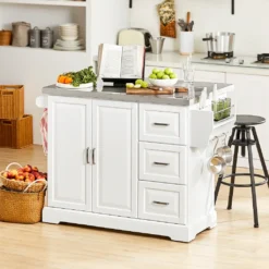 SoBuy FKW41-ST Luxus-Küchenwagen Mit Edelstahlplatte Küchenschrank Sideboard Mit Erweiterbarer Arbeitsfläche Servierwagen BHT Ca.:130x91x46(+25) Cm