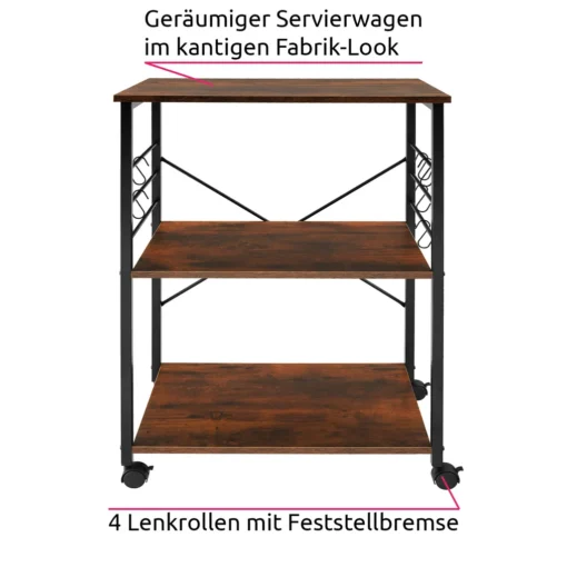Tectake Servierwagen Rugby 65,5x45,5x88,5cm - Industrial Dunkelbraun – Bild 2