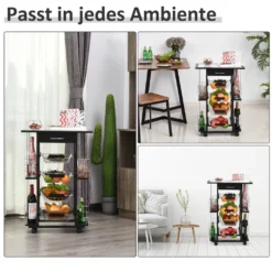 HOMCOM Servierwagen Auf Rollen, Küchenwagen Mit Arbeitsplatte Und Gewürzregal, Rollwagen, Küchentrolley, Kieferholz, Schwarz, 57 X 37 X 83 Cm -Qualitätsladen Für Geschirr 515522fa4708995ecf5500b795f2712c
