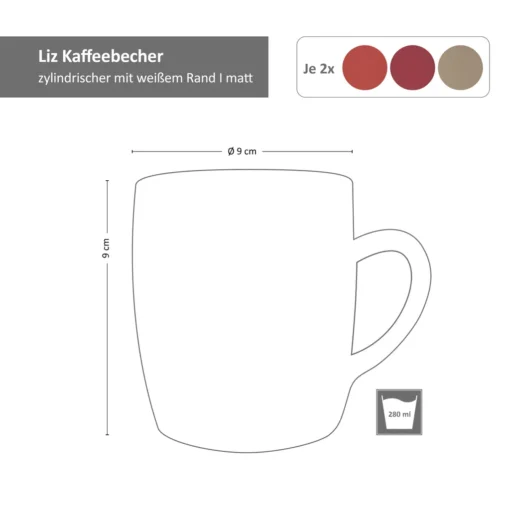 Liz 18tlg Frühstücksset Für 6 Steingut Sand Rot Terracotta Schale Teller Becher – Bild 7