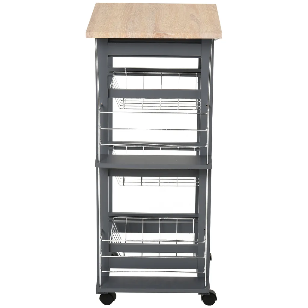 HOMCOM Küchenwagen Auf Rädern, Rollwagen Mit 2 Regalen, Servierwagen, Bastelwagen Mit Arbeitsplatte Und Gewürzregal, Rollregal Für Küche, Esszimmer, Kiefernholz, Grau, 47 X 37 X 83 Cm 6 HOMCOM Küchenwagen Auf Rädern, Rollwagen Mit 2 Regalen, Servierwagen, Bastelwagen Mit Arbeitsplatte Und Gewürzregal, Rollregal Für Küche, Esszimmer, Kiefernholz, Grau, 47 X 37 X 83 Cm – Bild 6