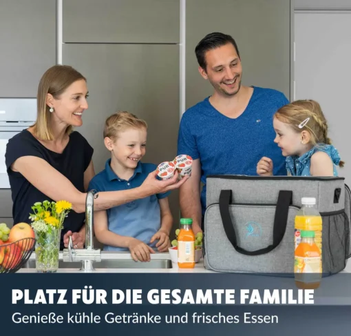 Obics - Kühltasche Gross Faltbar 30l Kuehlbox Isoliertasche Grau Für Essen In Tupperware Für Auto Mit Fächer Lunchtasche Camping Zubehör Für Picknick Essenstasche Isoliert Und Wasserdicht Für Arbeit – Bild 2
