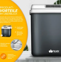 Tillvex Kühlbox Elektrisch 32L Grau | Mini-Kühlschrank 230 V Und 12 V Für KFZ Auto Camping | Kühlt & Wärmt | ECO-Modus -Qualitätsladen Für Geschirr 544f34d93d631a678ec50c9557854eae