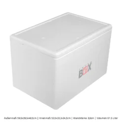 Styroporbox 61W | Wand: 3,0cm | Volumen: 61,5L | Innenmaß:53x33x34cm | Weiß Isolierbox Thermobox Kühlbox Warmhaltebox -Qualitätsladen Für Geschirr 54c30c61f6291faf5b62c5a6c22598f8