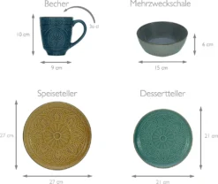 CreaTable 22561 Kombiservice Samarkand Für 4 Personen, Steinzeug, Mehrfarbig (1 Set, 16-teilig) 10 CreaTable 22561 Kombiservice Samarkand Für 4 Personen, Steinzeug, Mehrfarbig (1 Set, 16-teilig) -Qualitätsladen Für Geschirr 54caf5baf280c0a1293d881aae3b4cc8