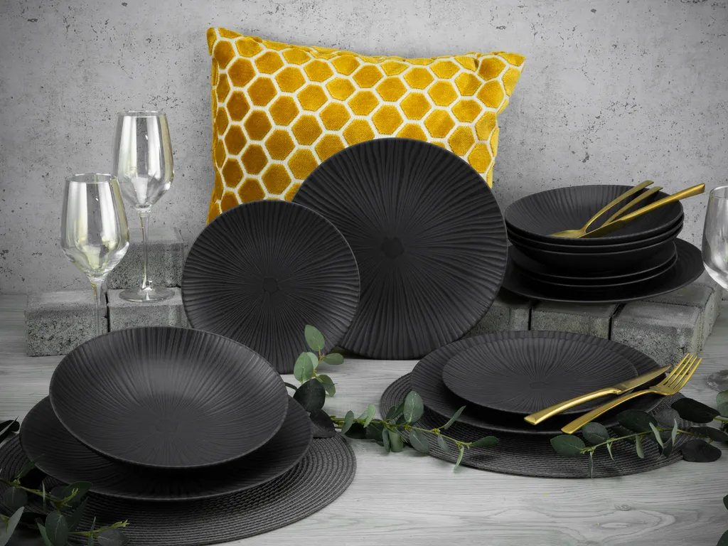CreaTable 23211 Tafelservice Elements Collection Vesuvio Black Für 4 Personen, Steinzeug, Schwarz/grau (1 Set, 12-teilig) 5 CreaTable 23211 Tafelservice Elements Collection Vesuvio Black Für 4 Personen, Steinzeug, Schwarz/grau (1 Set, 12-teilig) – Bild 5