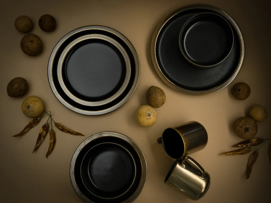 CreaTable 23594 Kombiservice Modern Industrial Für 4 Personen, Steinzeug, Schwarz/gold (1 Set, 12-teilig) 5 CreaTable 23594 Kombiservice Modern Industrial Für 4 Personen, Steinzeug, Schwarz/gold (1 Set, 12-teilig) – Bild 5