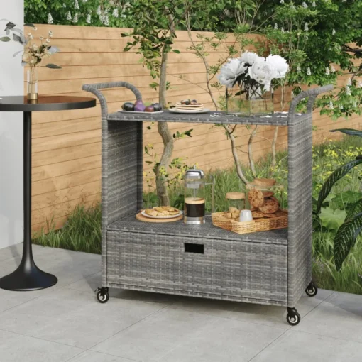 VidaXL Barwagen Mit Schublade Grau 100x45x97 Cm Poly Rattan – Bild 2
