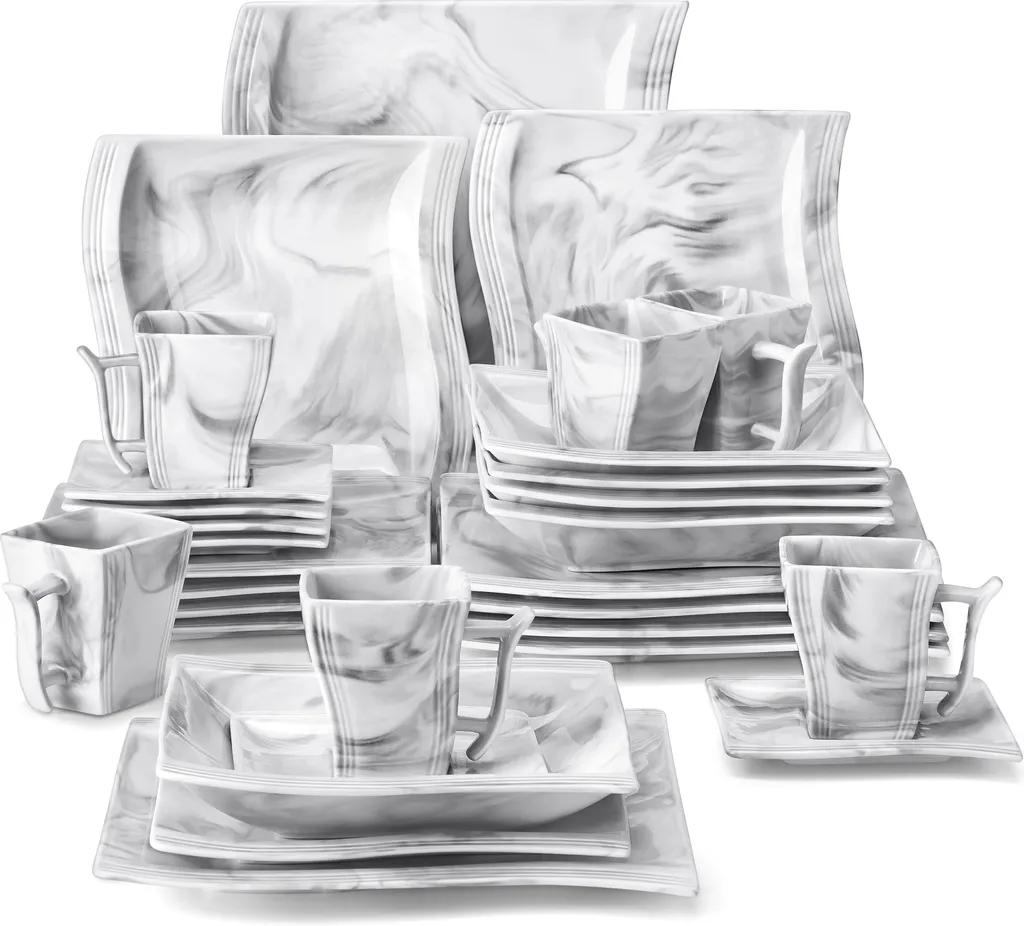 MALACASA, Serie Flora, 30 Tlg. Marmor Porzellan Geschirrset Kombiservice Tafelservice Mit Je 6 Kaffeetassen, 6 Untertassen, 6 Dessertteller, 6 Suppenteller Und 6 Flachteller 1 MALACASA, Serie Flora, 30 Tlg. Marmor Porzellan Geschirrset Kombiservice Tafelservice Mit Je 6 Kaffeetassen, 6 Untertassen, 6 Dessertteller, 6 Suppenteller Und 6 Flachteller