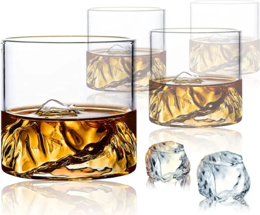 4 Stk/Set 200ml Mountain Whiskygläser Whiskey Glasses Set,für Scotch Und Whisky Liebhaber,Geschenk Für Männer, Vatertagsgeschenk