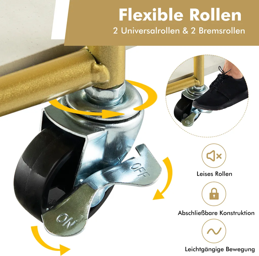 COSTWAY Küchenwagen Mit Universalrädern, Servierwagen 3 Ablagen, Marmor-Optik Barwagen Modern, Mobiler Rollwagen, Haushaltswagen Metallrahmen, Mehrzweckwagen Für Haus, Restaurant, Allzweckwagen Golden 4 COSTWAY Küchenwagen Mit Universalrädern, Servierwagen 3 Ablagen, Marmor-Optik Barwagen Modern, Mobiler Rollwagen, Haushaltswagen Metallrahmen, Mehrzweckwagen Für Haus, Restaurant, Allzweckwagen Golden – Bild 4
