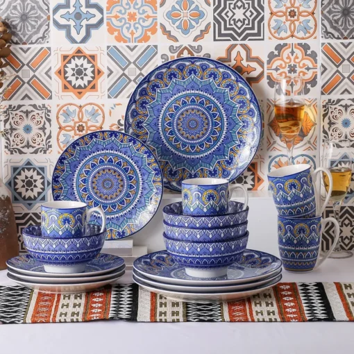 Vancasso Tafelservice Porzellan, Mandala 16 Teiliges Essgeschirr Kombiservice, Handbemaltes Geschirrset Für 4 Personen, Böhmischer Stil – Bild 10