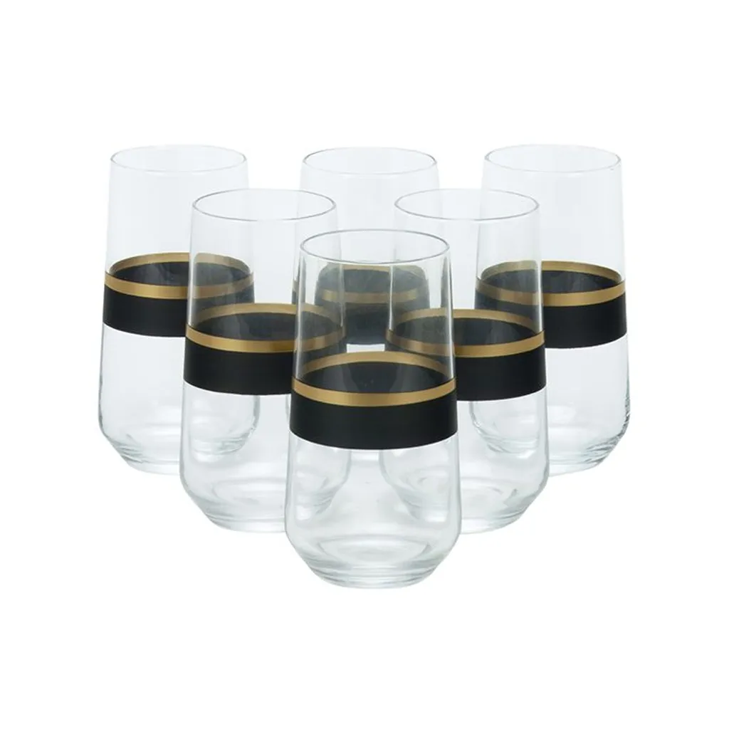 Longdrinkgläser Set | Schwarz-Gold 6-Teilig 1 Longdrinkgläser Set | Schwarz-Gold 6-Teilig