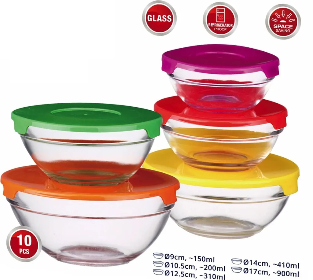10 Tlg Glasschüssel Set Stapelbar Deckel Frischhaltedosen Vorratsdosen 2 10 Tlg Glasschüssel Set Stapelbar Deckel Frischhaltedosen Vorratsdosen – Bild 2