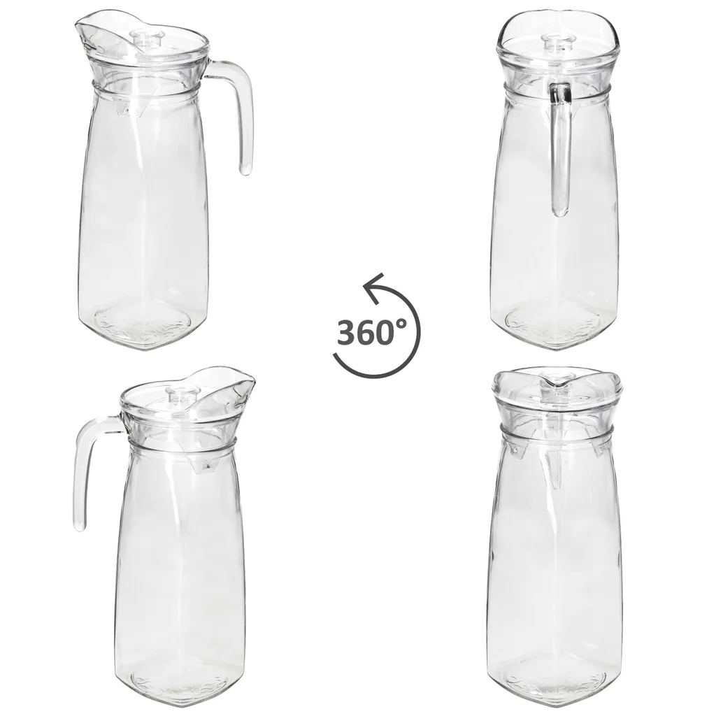 KARA Glas-Karaffe Mit Kunstoff-Deckel + Griff 1,2L Wasser-Krug Saftkanne Limo 4 KARA Glas-Karaffe Mit Kunstoff-Deckel + Griff 1,2L Wasser-Krug Saftkanne Limo – Bild 4