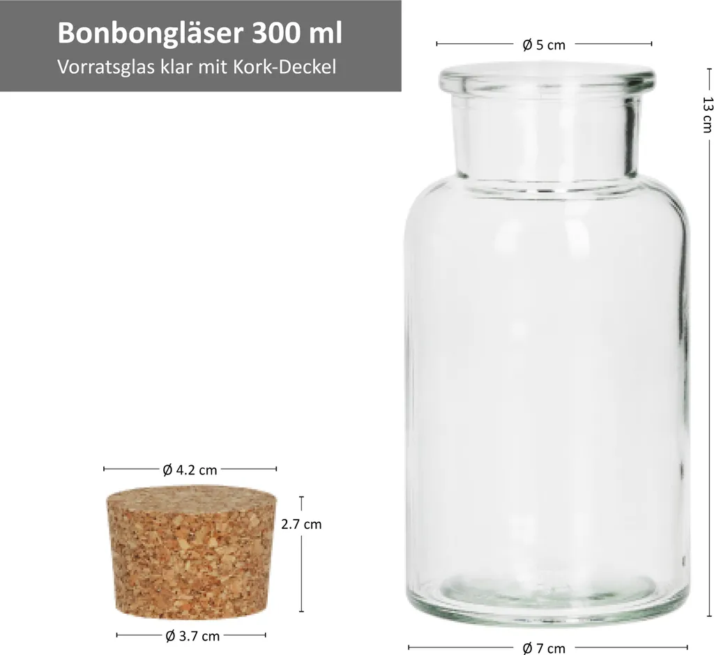6tlg. Bonbongläserset Korkverschluss 300 Ml Bonboniere Vorratsdose Gewürzglas 4 6tlg. Bonbongläserset Korkverschluss 300 Ml Bonboniere Vorratsdose Gewürzglas – Bild 4